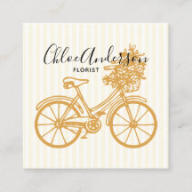 Vintage Yellow Bicycle Flowers Florist Stripes