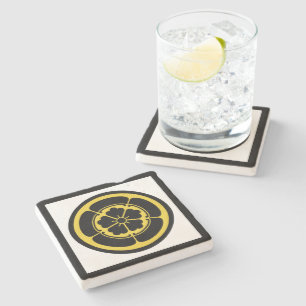 Vintage Yellow Black Oda Japan Mon Oriental Art Stone Coaster