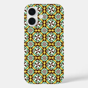 Vintage Yellow Blue Brown Barcelona Pattern iPhone 16 Case