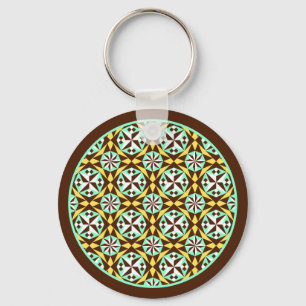 Vintage Yellow Blue Brown Barcelona Pattern Keycha Key Ring