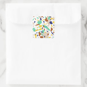 Vintage Yellow Blue Modern Abstract Geometric Square Sticker