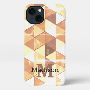 Vintage yellow brown geometric pattern Monogram iPhone 13 Case