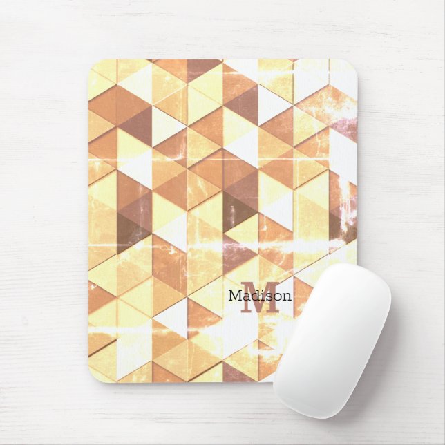 Vintage yellow brown geometric pattern Monogram Mouse Pad (With Mouse)