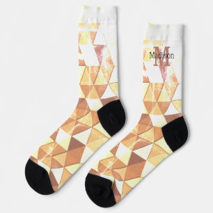 Vintage yellow brown geometric pattern Monogram Socks