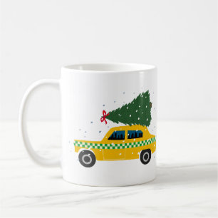 Vintage Yellow Cab Taxi Christmas Tree Drawing Coffee Mug