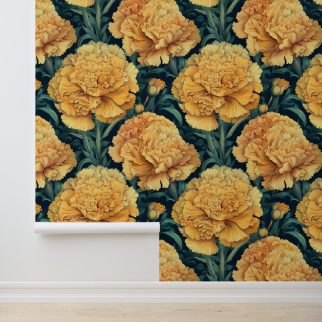 Vintage Yellow Carnation Print  Wallpaper (Application)