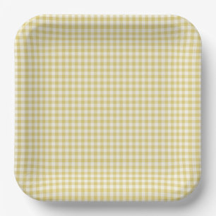 Vintage Yellow Chequerboard Pattern  Paper Plate