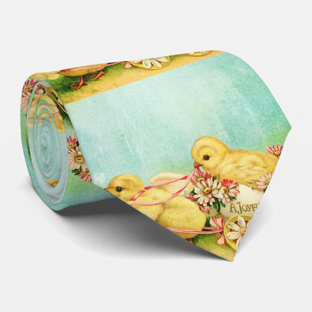 Vintage Yellow Chick And Tulip Easter Greeting Tie (Rolled)