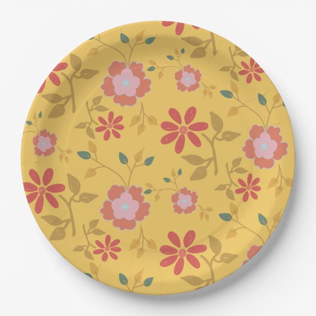 Vintage Yellow Daisy Floral  Paper Plate (Front)