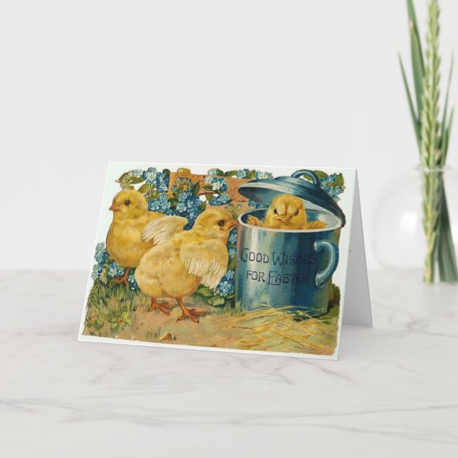 Vintage Yellow Easter Chicks, Holiday Card (Front)