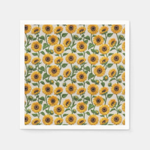 Vintage Yellow Embroidered-Look Sunflower Pattern Napkin