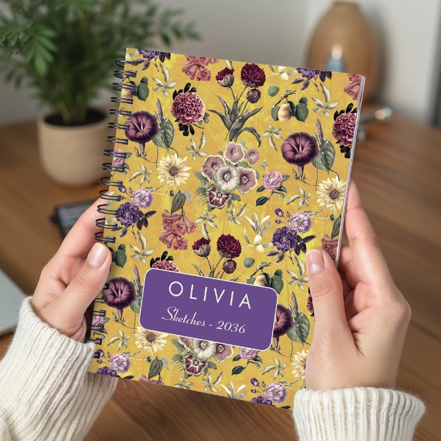 Vintage Yellow Floral Monogram Pattern Notebook (Creator Uploaded)