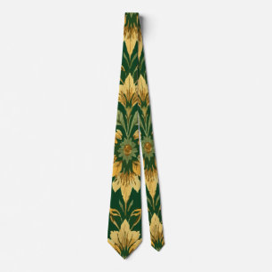 Vintage Yellow Floral on Green, Elegant Botanical Tie