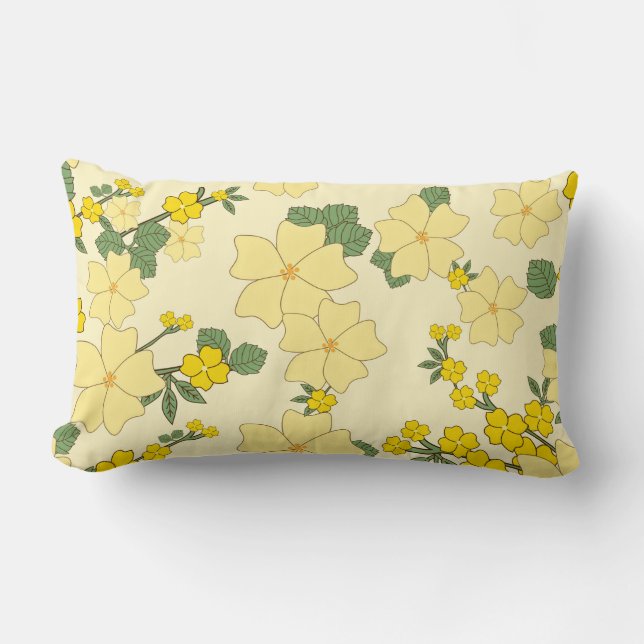 Vintage Yellow Floral Pattern Illustration Lumbar Cushion (Front)
