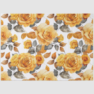 Vintage Yellow Floral Rose Decoupage Tissue Paper