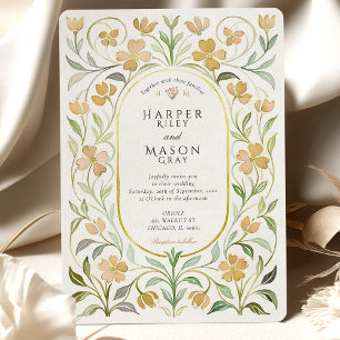 Vintage Yellow Floral Watercolor Wedding Invitation
