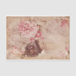 Vintage Yellow Floral Woman in Hat Shabby Chic Tissue Paper