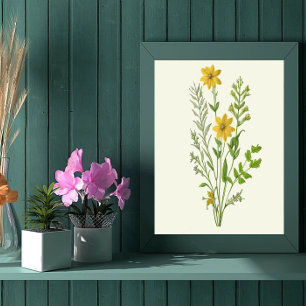 Vintage yellow flowers art poster