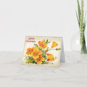 Vintage Yellow Flowers christmas Holiday Card