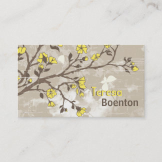 Vintage yellow flowers floral grunge taupe business card