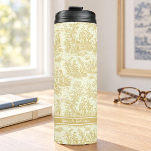 Vintage Yellow French Scenic Toile de Jouy Thermal Tumbler