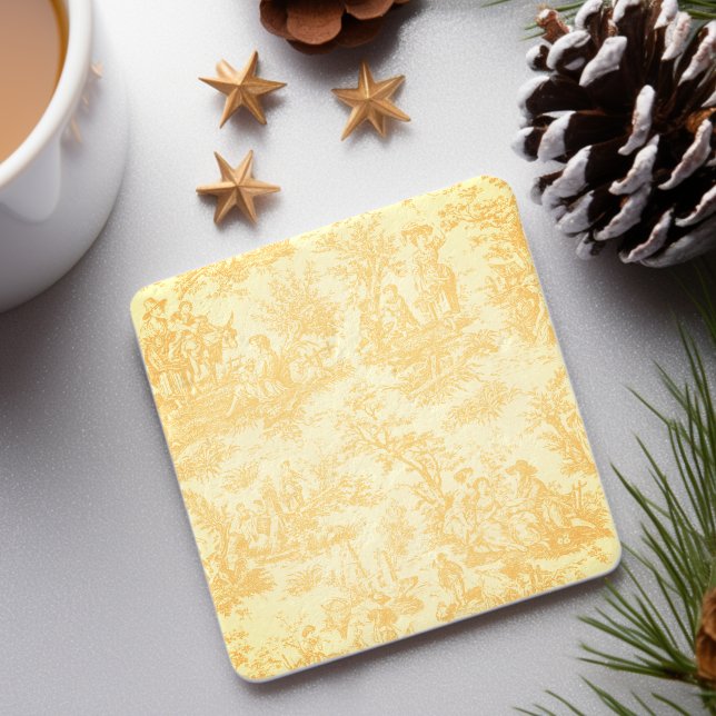 Vintage Yellow French Toile de Jouy Scenic Stone Coaster (Creator Uploaded)
