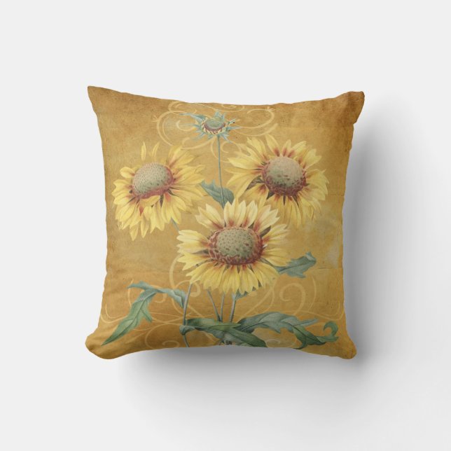 Vintage Yellow Gaillardia Flowers Cushion (Front)