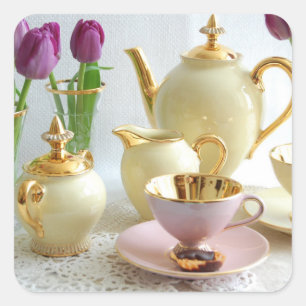 Vintage yellow, gold and pink Tea/Coffee stickers