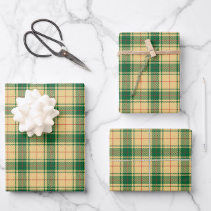 Vintage yellow green and red rustic tartan plaid wrapping paper sheet
