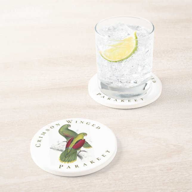 Vintage Yellow Green Red Crimson Winged Parakeet Coaster (Side)