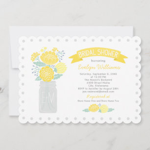 Vintage Yellow Grey Floral Mason Jar Bridal Shower Invitation