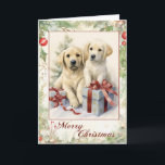 Vintage Yellow Lab Christmas Holiday Card<br><div class="desc">Calling all Yellow Lab lovers! Our vintage-style Christmas card is tailor-made for you. Featuring the charming charisma of Labrador Retrievers in a nostalgic design, this card is not just a festive greeting but a heartwarming tribute to your love for these adorable pups. Share the joy of the season with fellow...</div>