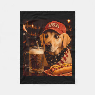 Vintage Yellow Labrador Retriever Drinking Beer Fleece Blanket