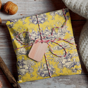 Vintage Yellow Lake Toile de Jouy Floral Wrapping Paper