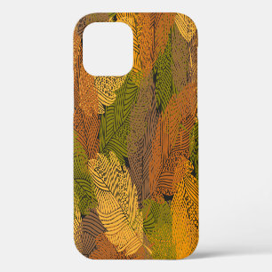 Vintage Yellow: Leafy Dark Elegance. iPhone 12 Case