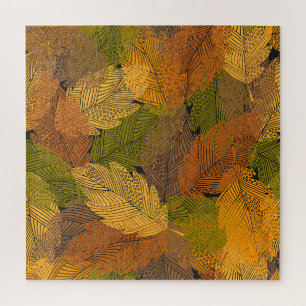 Vintage Yellow: Leafy Dark Elegance. Jigsaw Puzzle