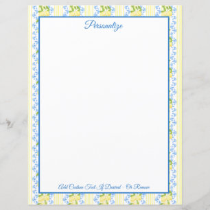 Vintage Yellow Lemon and Blue Floral Personalised
