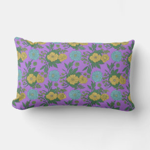 Vintage Yellow & Mint Flower Design" Lumbar Cushion