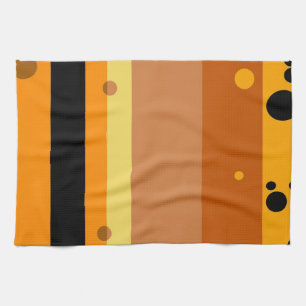 Vintage Yellow, Orange, Brown Dots Striped Pattern Tea Towel
