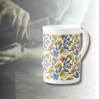 Vintage Yellow Orange Folk Floral Blue Leaf