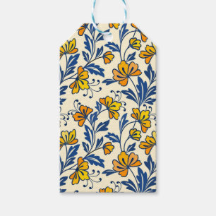 Vintage Yellow Orange Folk Floral Blue Leaf Gift Tags