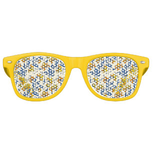 Vintage Yellow Orange Folk Floral Blue Leaf Retro Sunglasses
