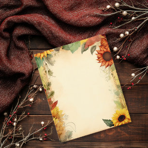 Vintage Yellow Orange Sunflower Scrapbook Paper