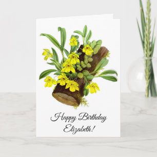 Vintage Yellow Orchid Flower Personalised Card
