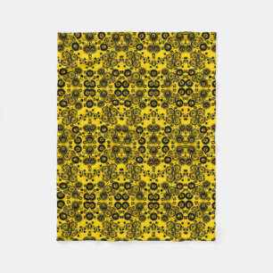 Vintage Yellow Ornate Damask Fleece Blanket