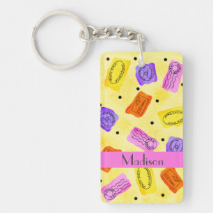 Vintage Yellow Passport Stamps Name Personalised Key Ring