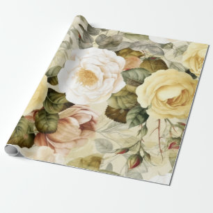 Vintage Yellow  Pink and White Roses  Wrapping Paper