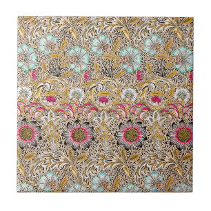 Vintage yellow pink William Morris's Corncockle Ceramic Tile