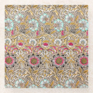 Vintage yellow pink William Morris's Corncockle Glass Coaster