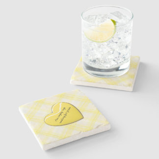 Vintage Yellow Plaid Heart Stone Coaster